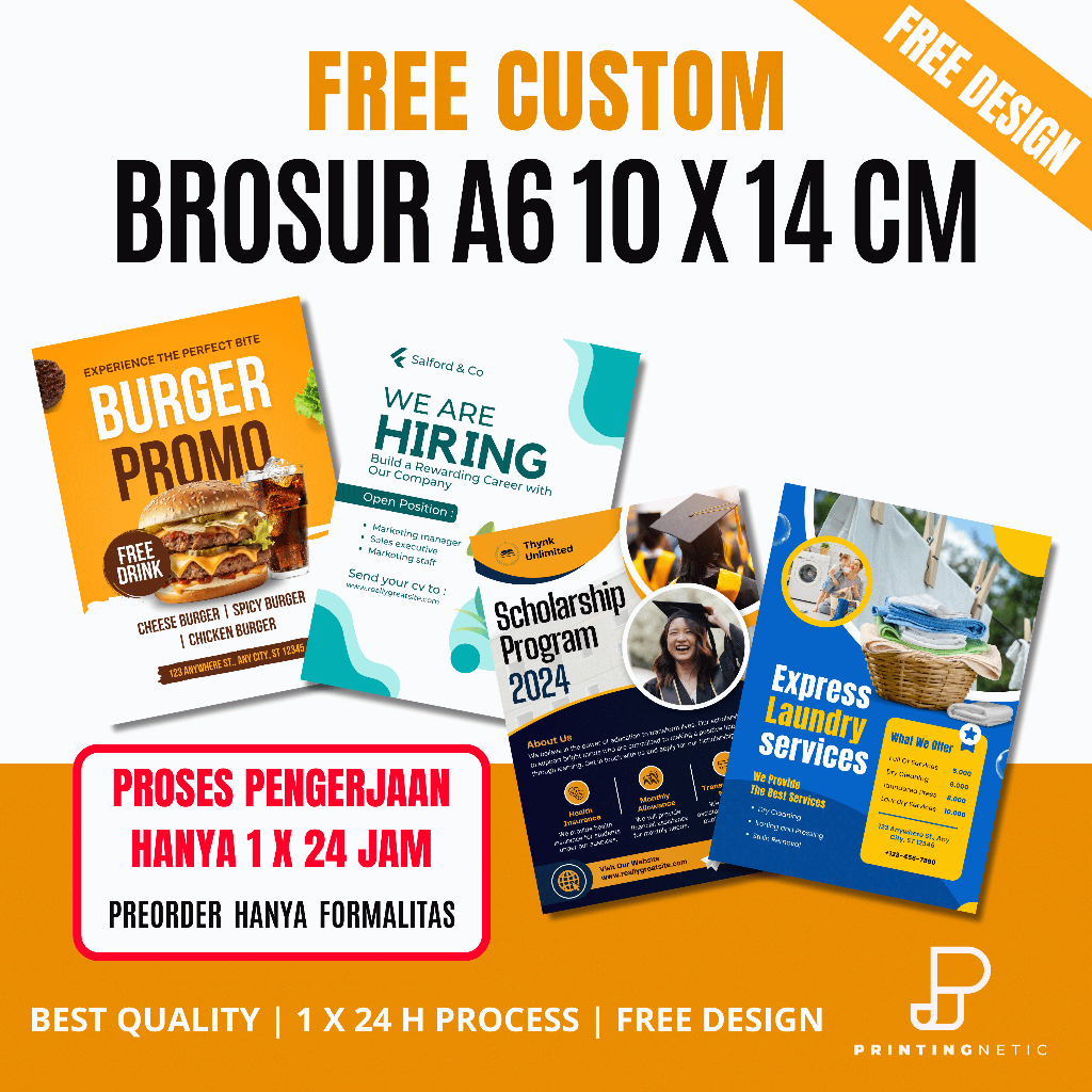 

(FREE DESIGN) Custom Brosur A6 Full Colour Ukuran 14 x 10 cm , Flyer , Selebaran , Iklan , Promosi