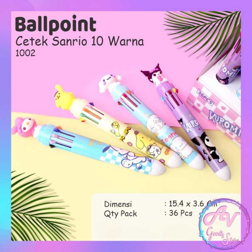 

1pcs Ballpoint Cetek 10 Warna Karakter / 1buah Pulpen 10 Warna Motif Lucu