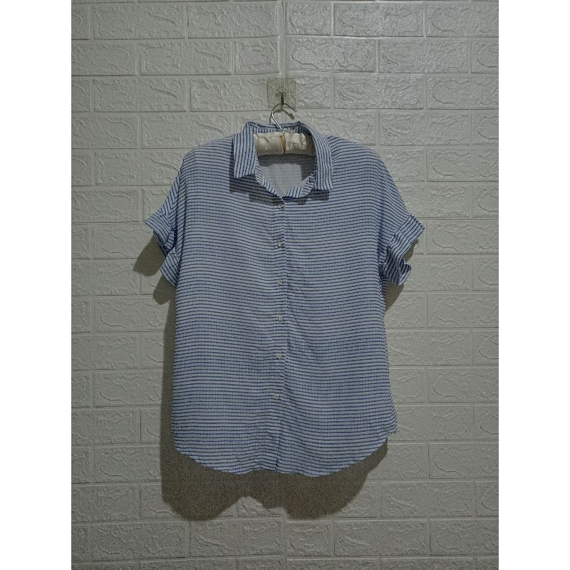 Atasan/ blouse kemeja salur rempel