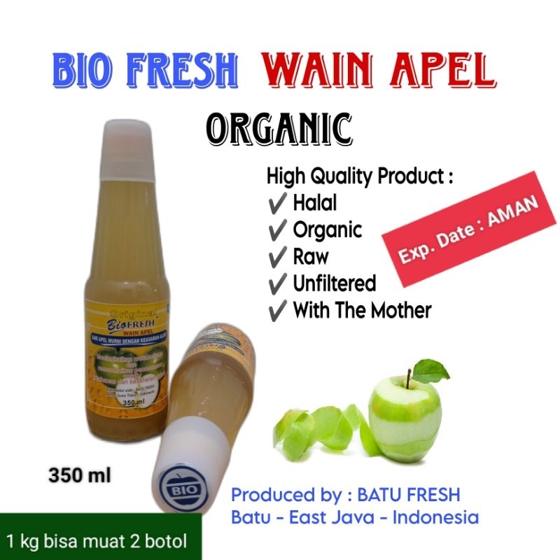 

De Satu Store - Wain Apel Organik Original Bio Fresh - With Mother - Halal 350 ML