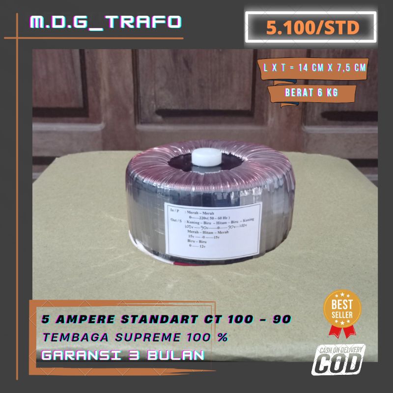 trafo toroid donat 5 ampere CT 100v - 90v murni