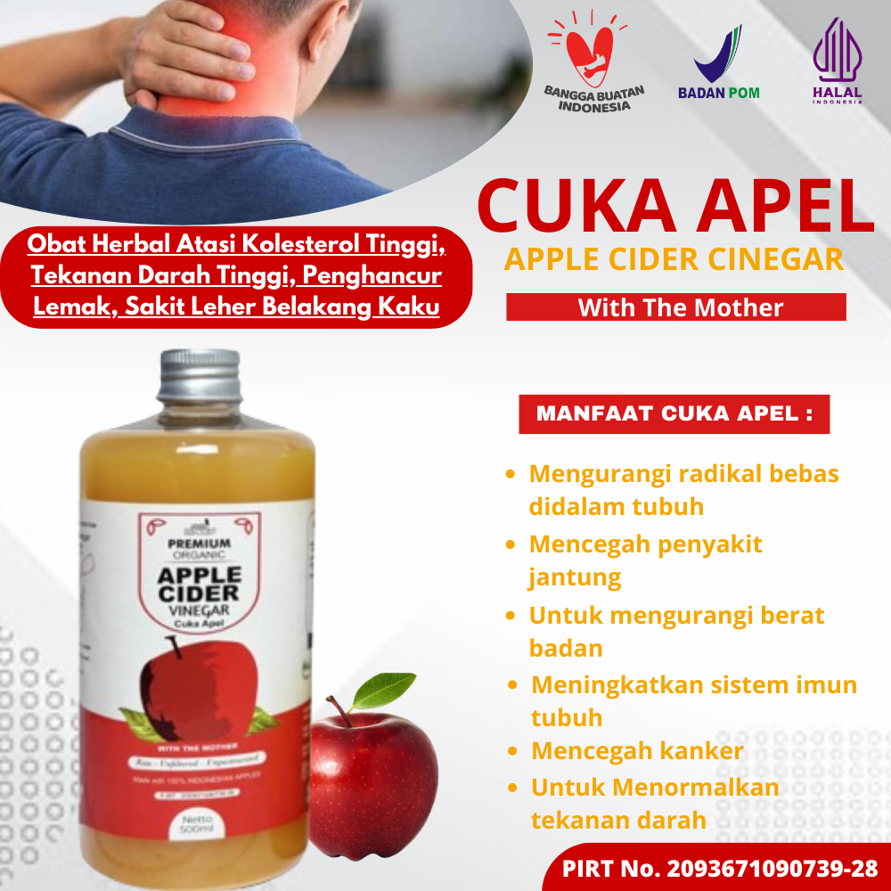 

CUKA APEL Apple Cider Vinegar | 250 ml - 500 ml Premium BPOM - Obat Herbal Ampuh Atasi Kolesterol Tinggi, Tekanan Darah Tinggi, Penghancur Lemak Darah Tinggi Sakit Leher Belakang Kaku Jantung Koroner, Asam Urat by Suur Lemoe
