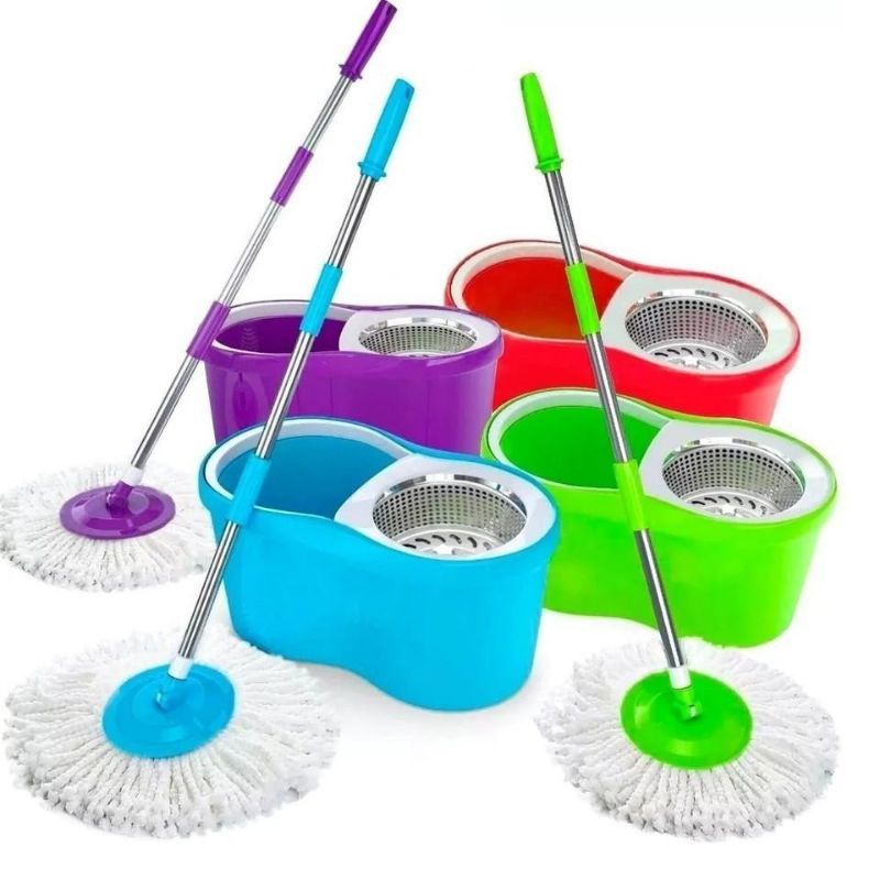 Alat Pel Spin Mop Putar Otomatis / Pel Mop Putaran Stainless Plastik/Rotary Mop Alat Pel Set Ember
