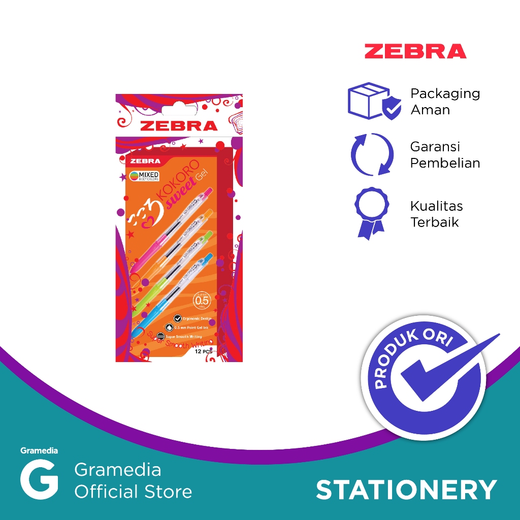 

ZEBRA - PULPEN KOKORO GEL 05 WARNA HITAM (12 PCS)