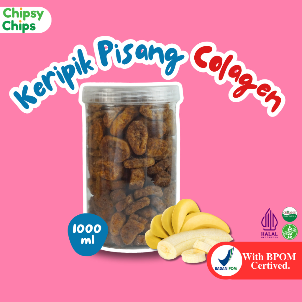 

CHIPSYCHIPS KERIPIK BUAH PISANG COLLAGEN 1000ML / COLAGEN BANANA FRUIT CHIPS / HEALTHY SNACK HALAL & BPOM