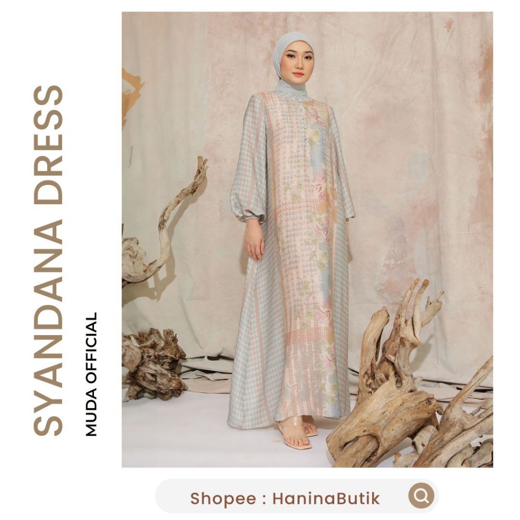 (𝗦𝗜𝗔𝗣 𝗞𝗜𝗥𝗜𝗠) SYANDANA DRESS SKY SIZE M L by MUDA OFFICIAL | SIGNATURE DRESS MUDA | DRESS RAYA SERIES