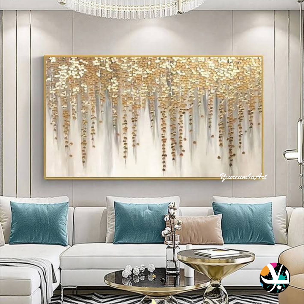 lukisan abstrak emas - lukisan kanvas abstrak gold leaf painting - lukisan modern