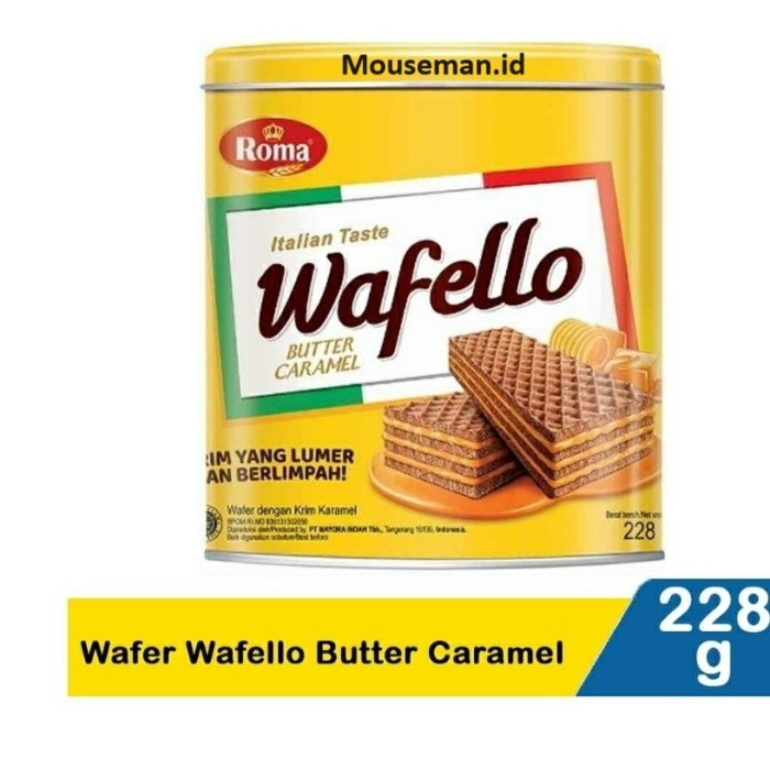 

Wafer Wafello Italian Taste Bites 228gr Kaleng of Butter Caramel wafer for sharing dengan krim karamel yang lumer dan berlimpah