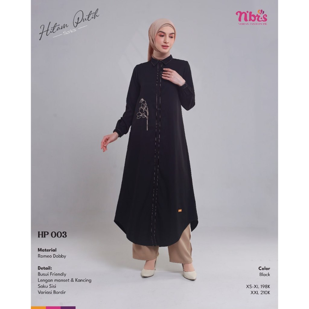 Baju Long Tunik Hitam Fashion Muslimah Tunik Kemeja Black Polos