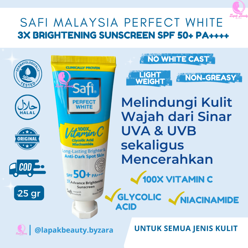 Safi Perfect White Sunscreen SPF 50PA++++ Chemical Sunscreen Anti Darkspot Brightening Safi Malaysia