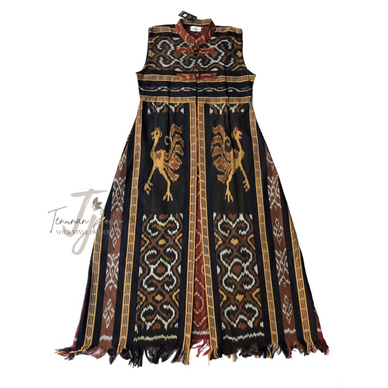 Outer Panjang Kutung Tenun Etnik Kancing Koin Bawah Rumbai Vest Terbaru Outer Kondangan Tenun Outer 