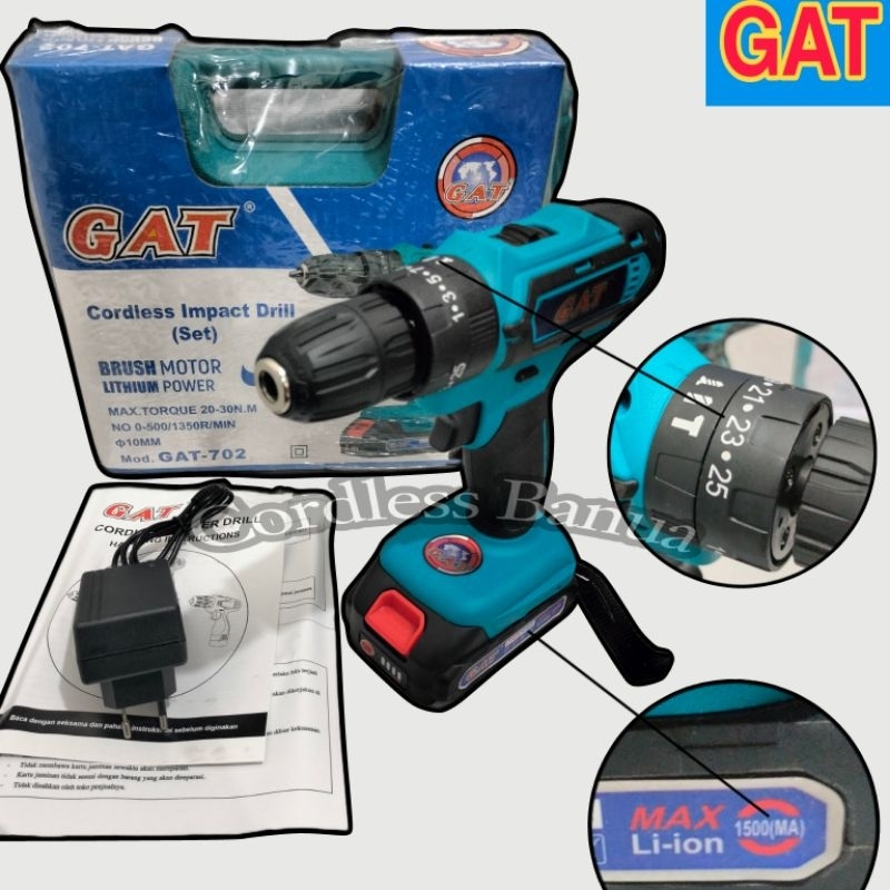MESIN BOR CORDLESS "GAT" 21V 702 ||MESIN BOR TENAGA BATERAI 21VOLT