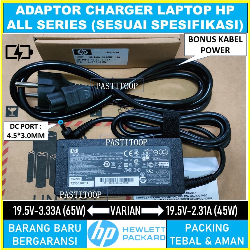 Adaptor charger laptop hp 65w 45w baru
