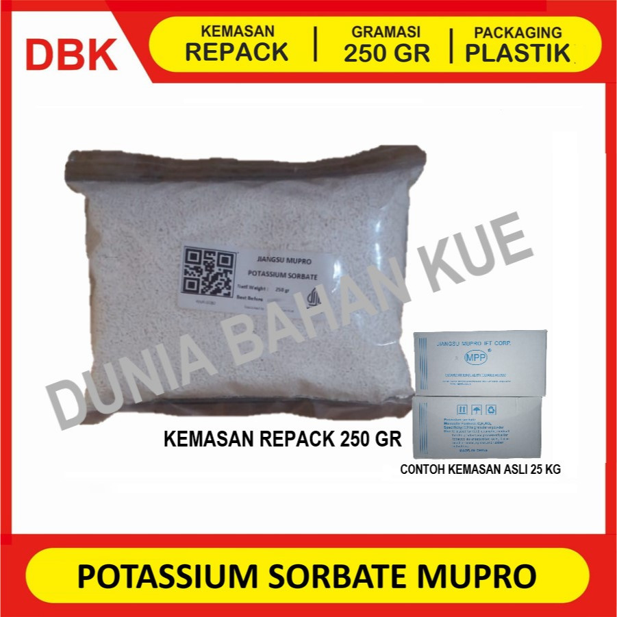 

POTASSIUM SORBATE MUPRO ex. CHINA. PENGAWET. FOOD GRADE. || 250 GR