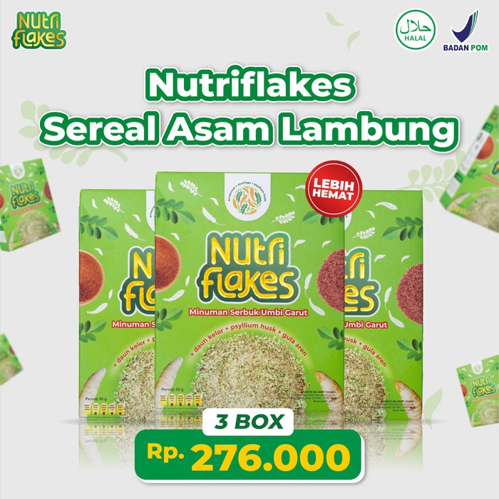 

Nutriflakes Paket 3 Box Sereal Umbi Garut Untuk Mengatasi Masalah Lambung Gerd dan Maag Nutri flakes