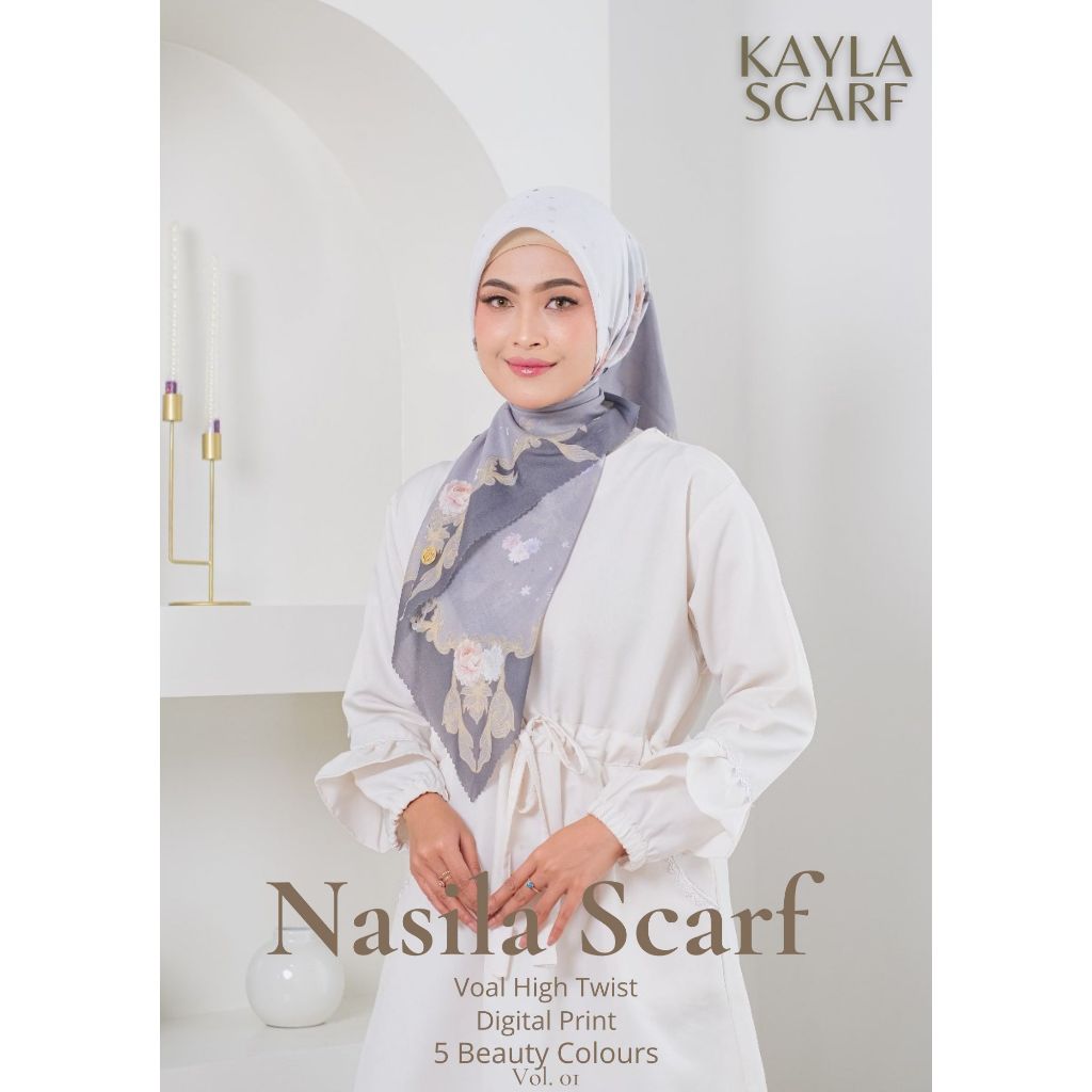 Kerudung segiempat Voal high twist/ HT Motif Nasila Scarf Series by kayla Signature/ kayla scarf exc
