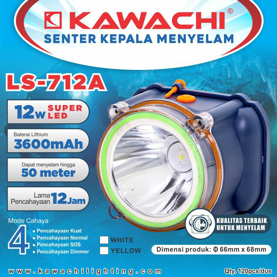 KODE J8P KAWACHI Senter Kepala Menyelam 12WATT SUPER LED LS712A