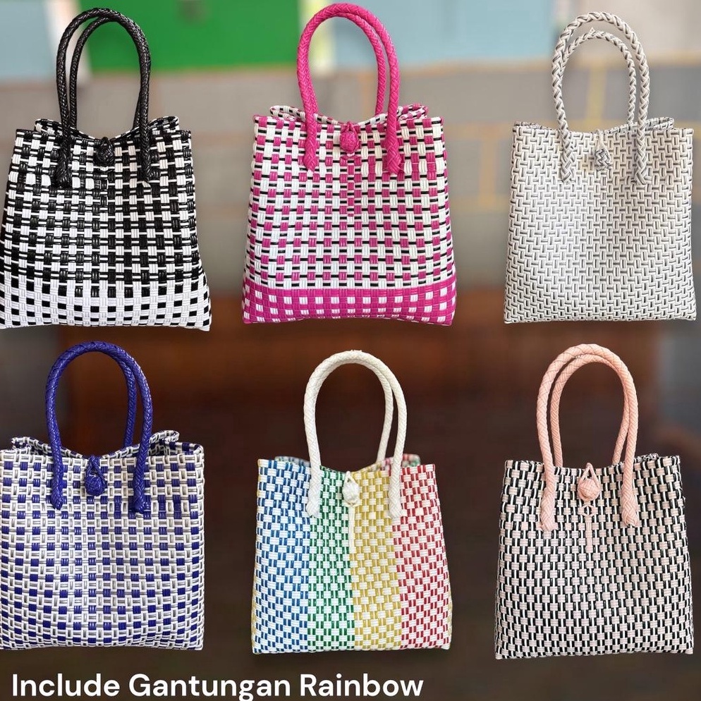 Pesan Saja FREE RAINBOW Tas Jali Wanita Anyaman Plastik Handle Pendek KHANZA Termurah