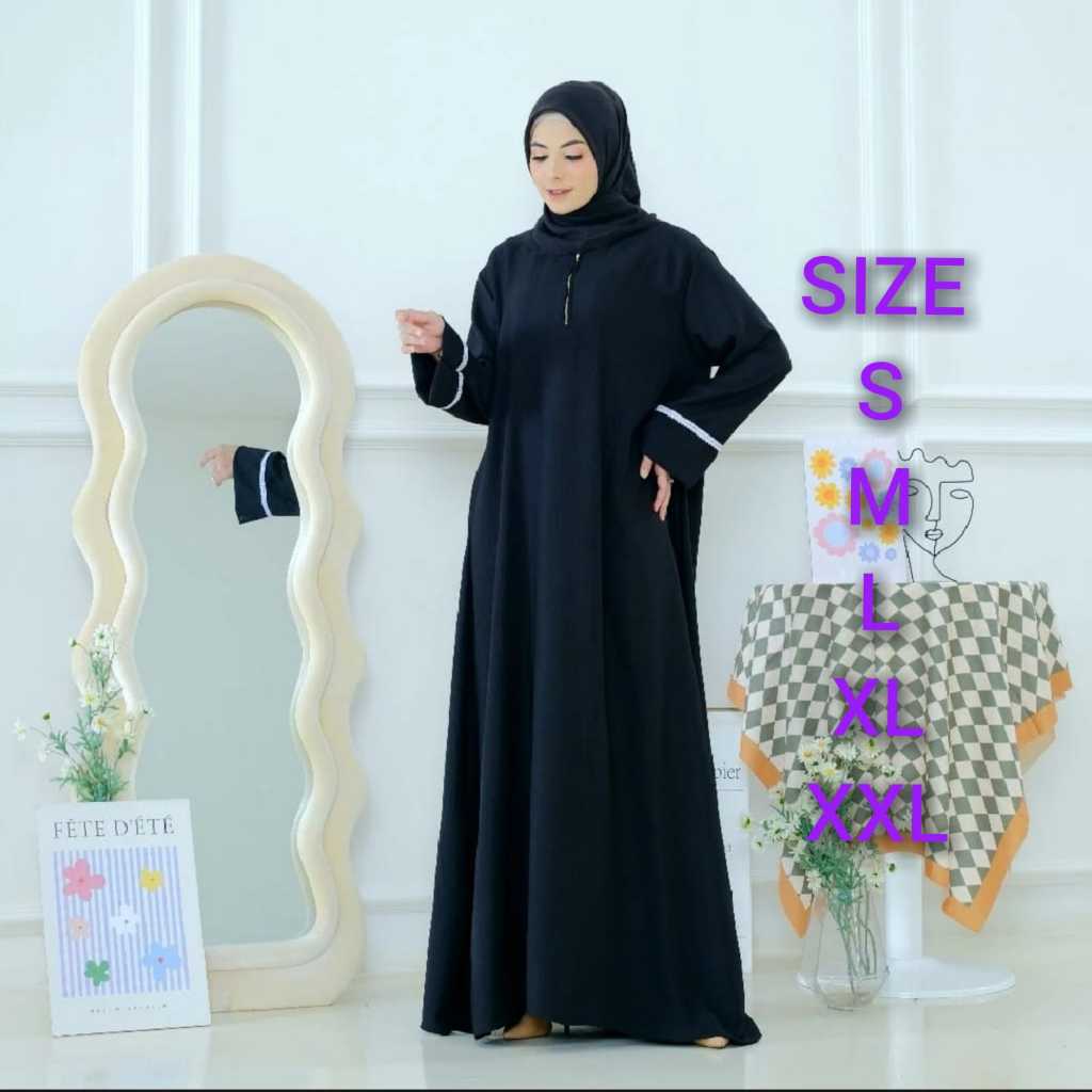 Abaya Hitam Wanita Remaja Muslim Murah Polos odeliadena Size XL XXL Hitam Renda putih Dress Kek Lt A