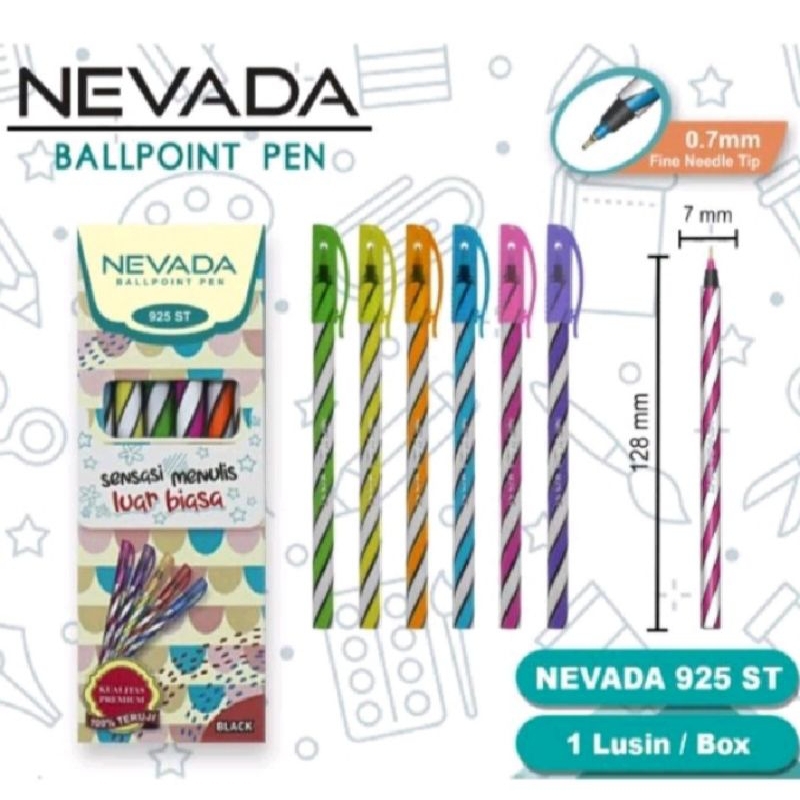 

(1Kotak/12 pcs) Pulpen Nevada 925 ST / Pulpen Ulir /Pena Murah/