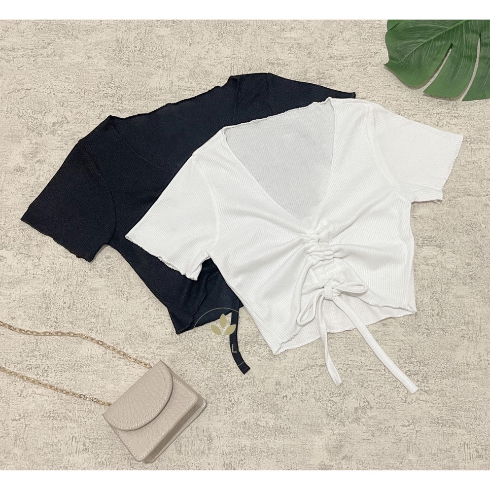 Harga Murah CAVALU Korea Top Serut Knit Crop Top Rajut 139