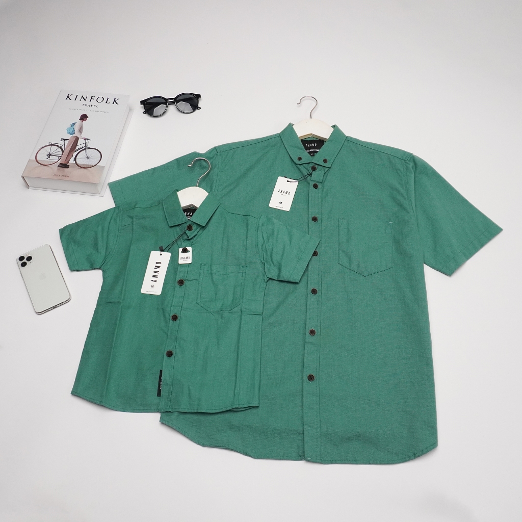 ANAMO-KEMEJA POLOS FORMAL DEWASA/ANAK HIJAU WARDAH