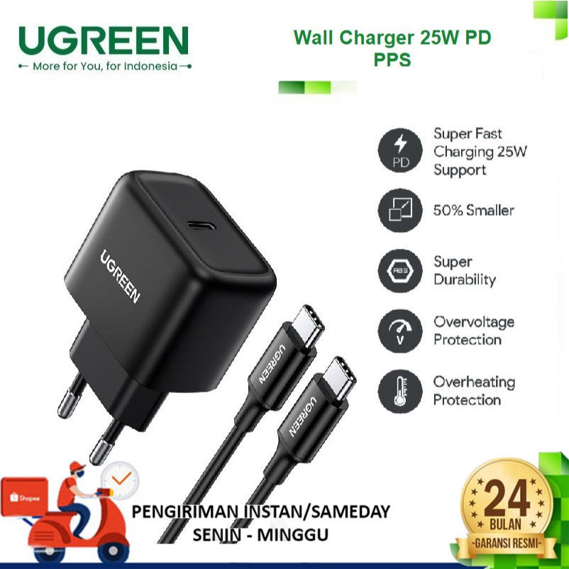 Ugreen 20W 25W PD 3.0 QC 4.0 PPS AFC untuk iPhone 15 Plus Pro Max Android Type C Fast Charger Samsun