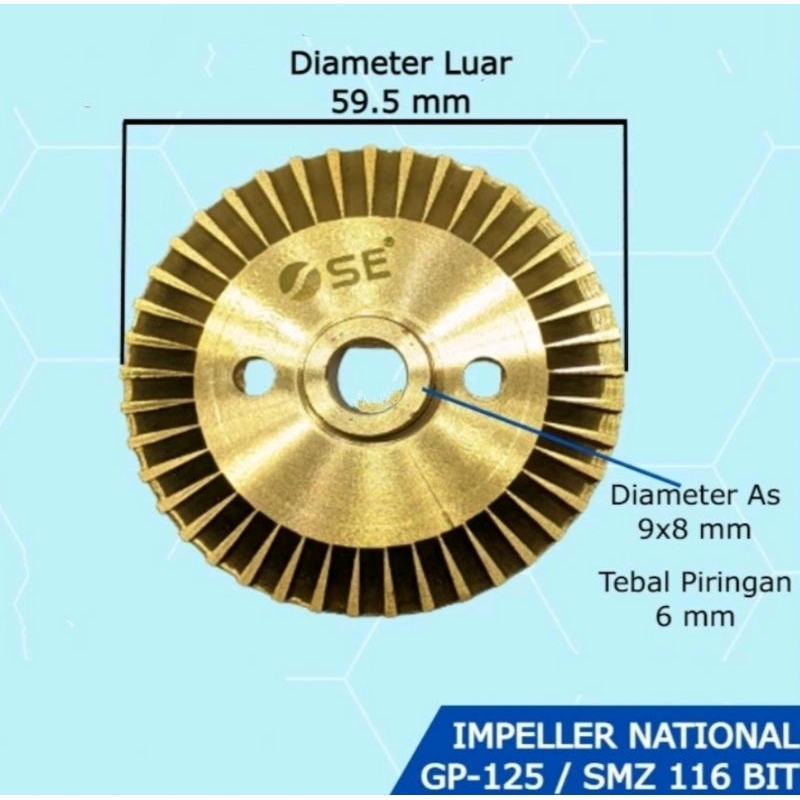 Kipas Impeller Kuningan Panasonic 125 GP 125 Nasional Shimizu AS 9mm Impeler