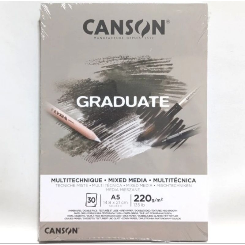

Canson Graduate A5 Mixed Media Grey Paper 30 Sheets 220 Gsm