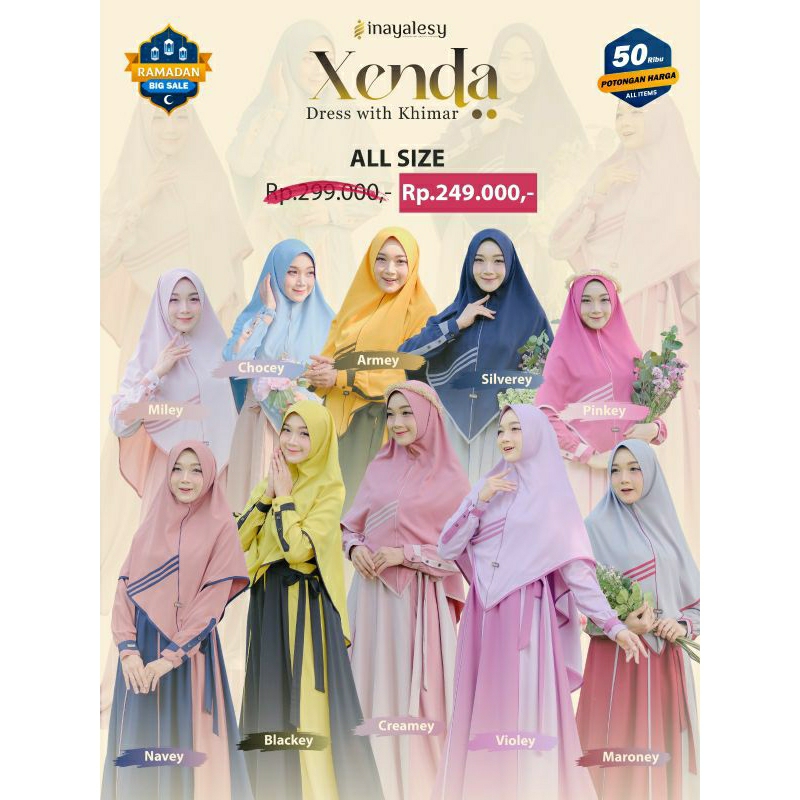 Inayalesy Xenda Dress Only Hanya Gamis Set Khimar Silvery Blackey Maroney Pinkey Armey Creamey Choce