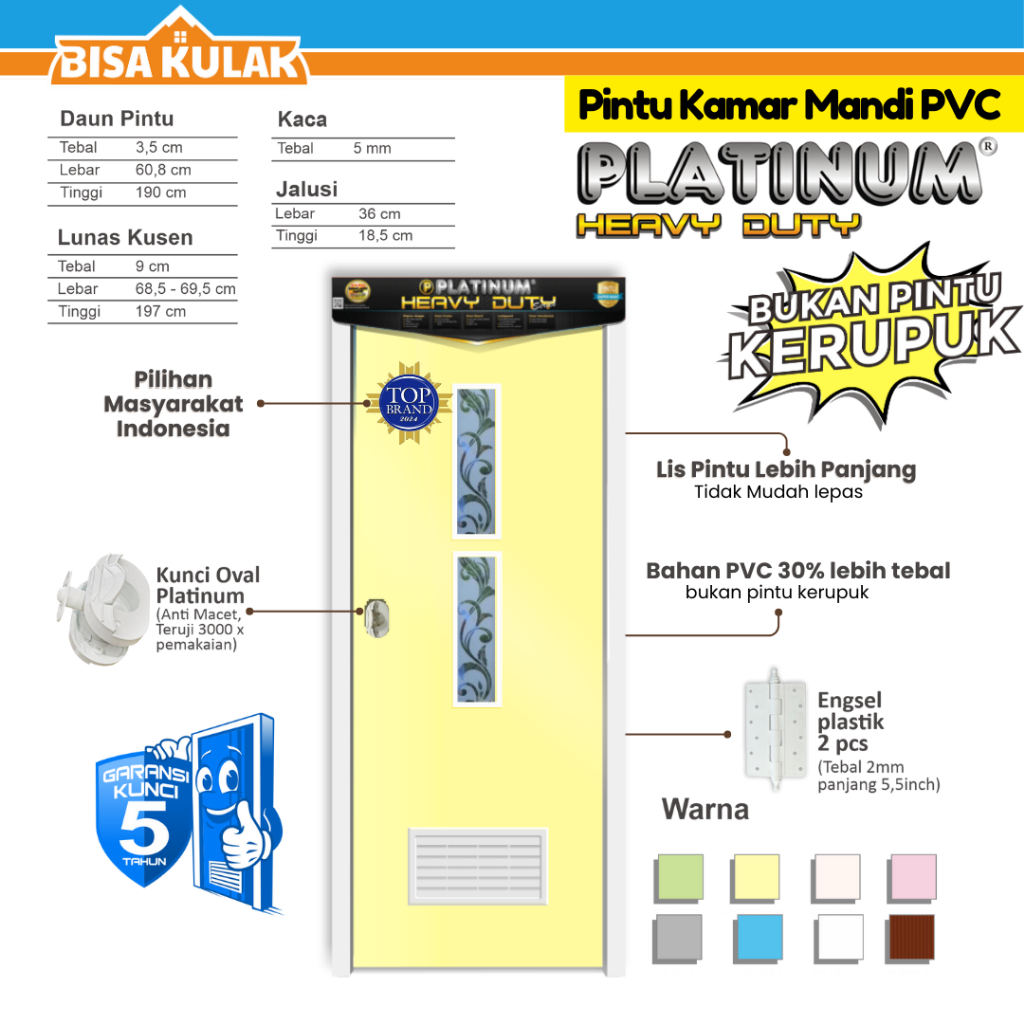 Pintu Kamar Mandi Platinum Heavy Duty - Kaca PAB