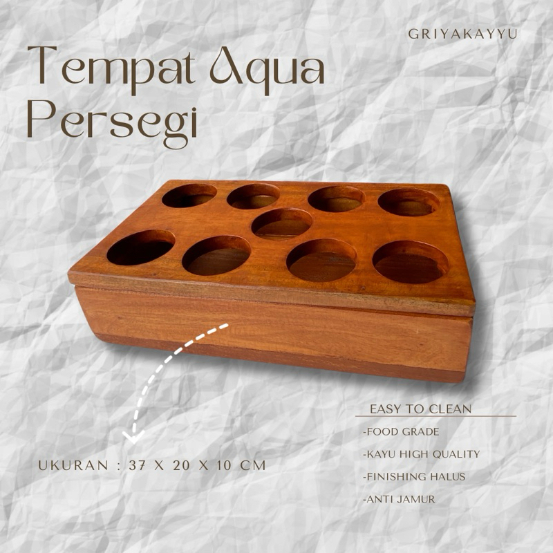 Tempat  Air Mineral Gelas Persegi Bahan Kayu Jati/ Mahoni - Wadah Aqua Gelas - Tempat Aqua gelas Kay
