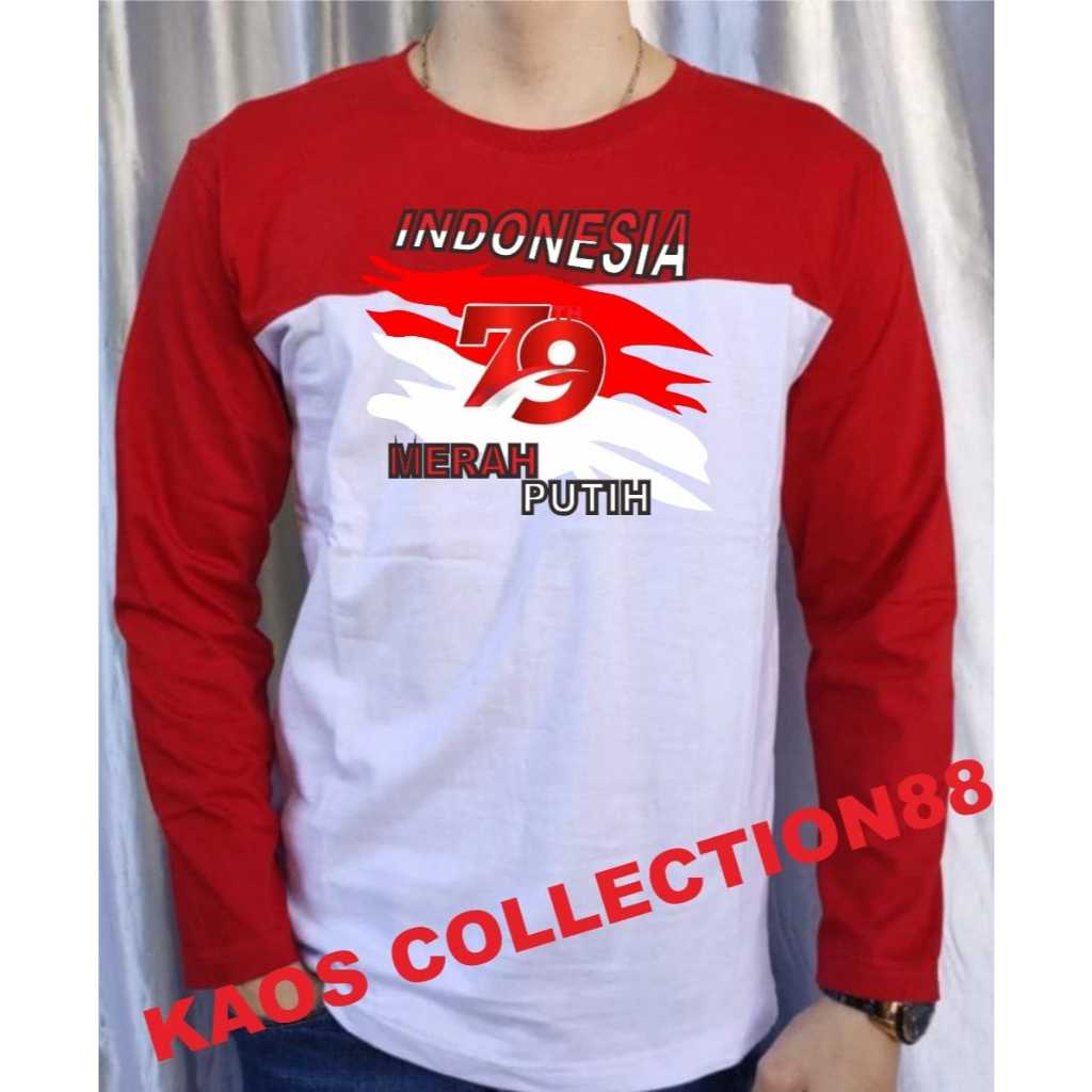 kaos Lengan Panjang Pria Wanita dirgahayu Republik Indonesia Kemerdekaan 79 garis2 garuda