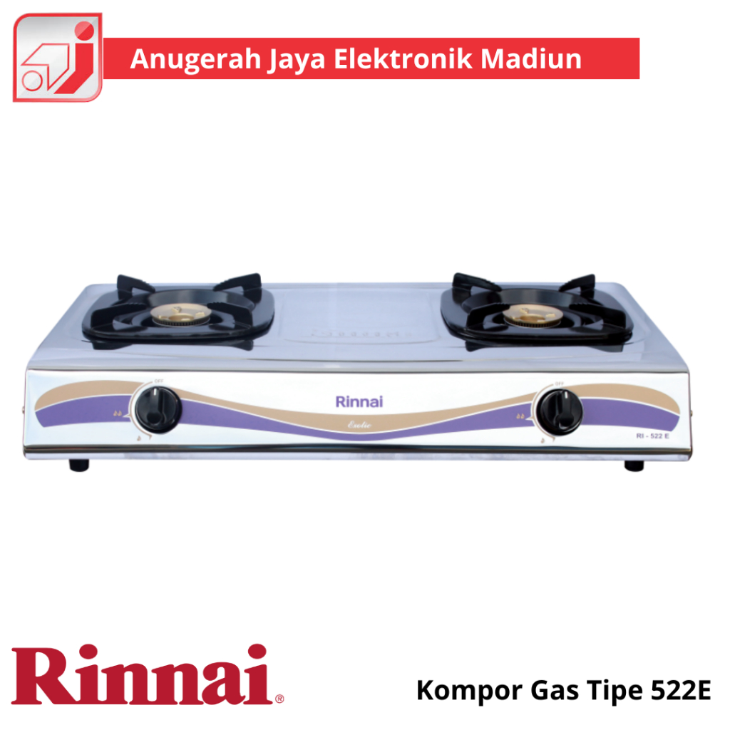 Kompor 2 Tungku Rinnai 522E / Kompor Rinnai Stainless 522E