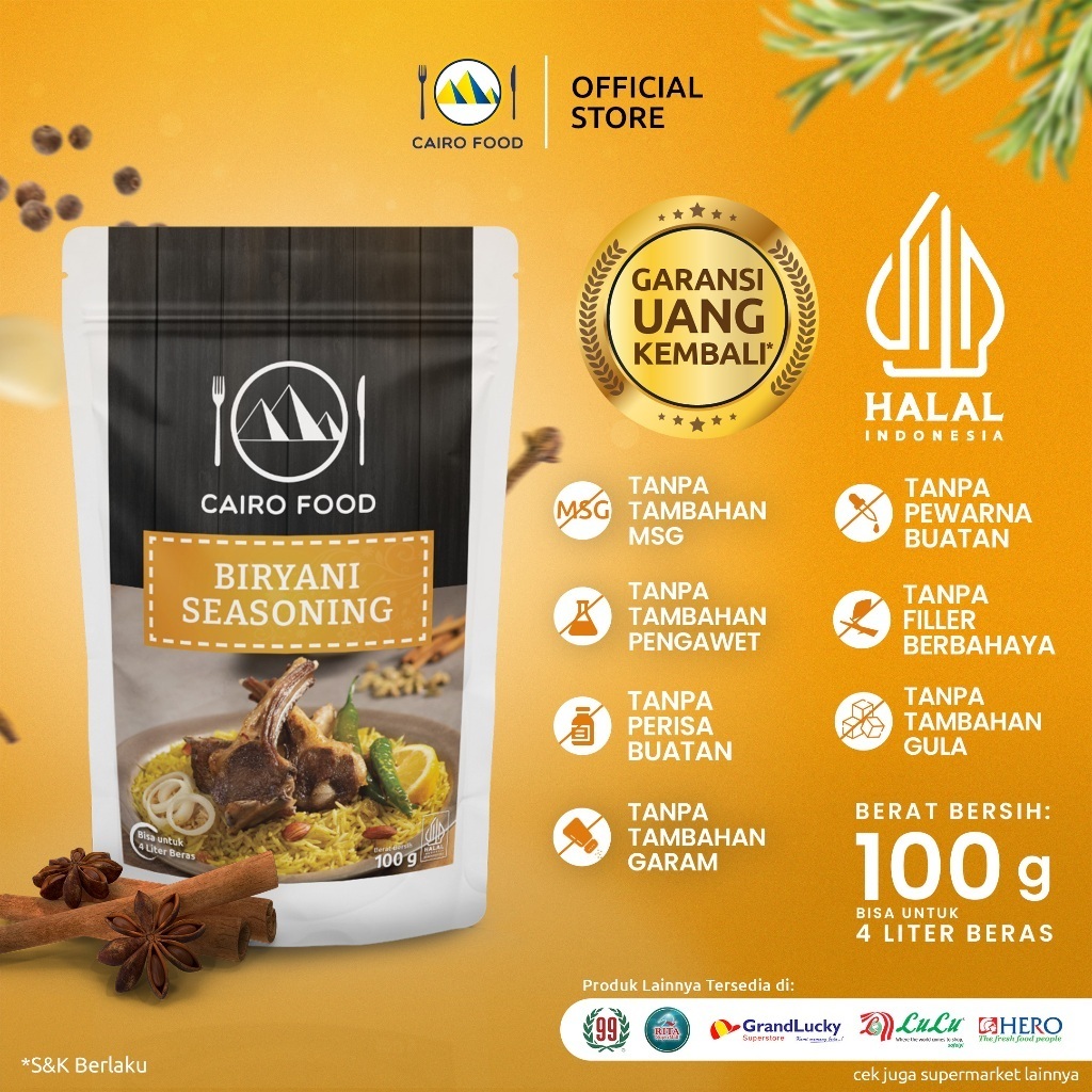 

Bumbu Nasi Briyani Premium Cairo Food 100 gram Bumbu Biryani Instant Praktis Bumbu Mamah Muda Bumbu Machmud Bumbu Timur Tengah