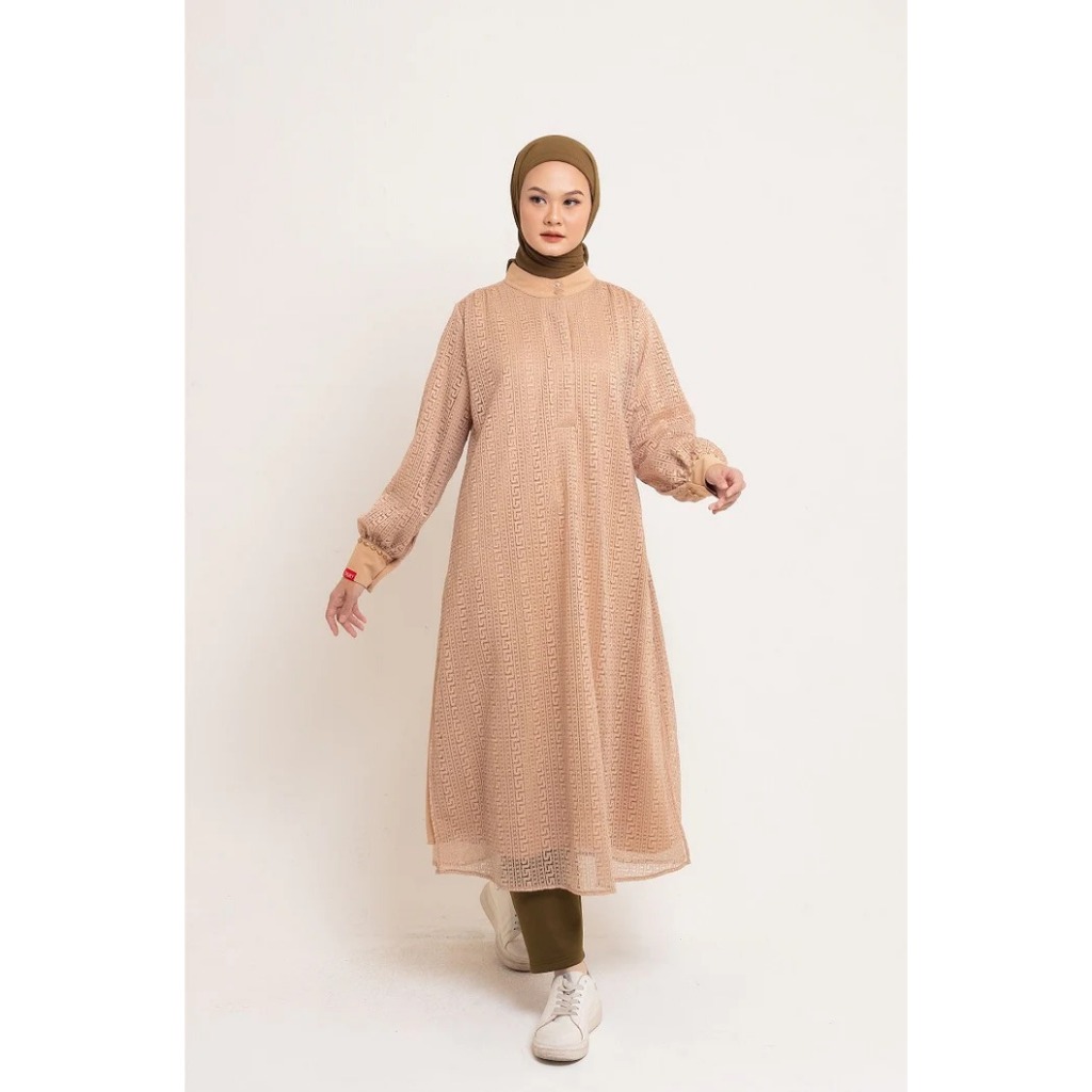 Fashion muslim pakaian wanita busana midi dress m dress geo lace dauky