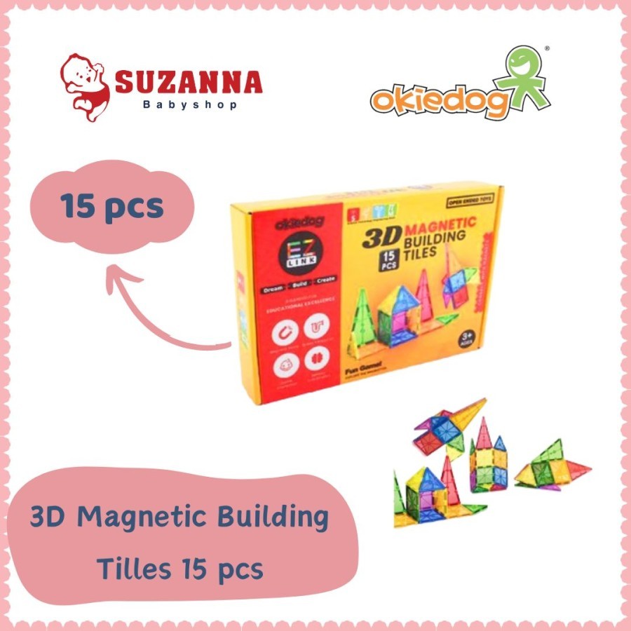 Okiedog EZLINK 3D Magnetic Building Tiles 15 pcs