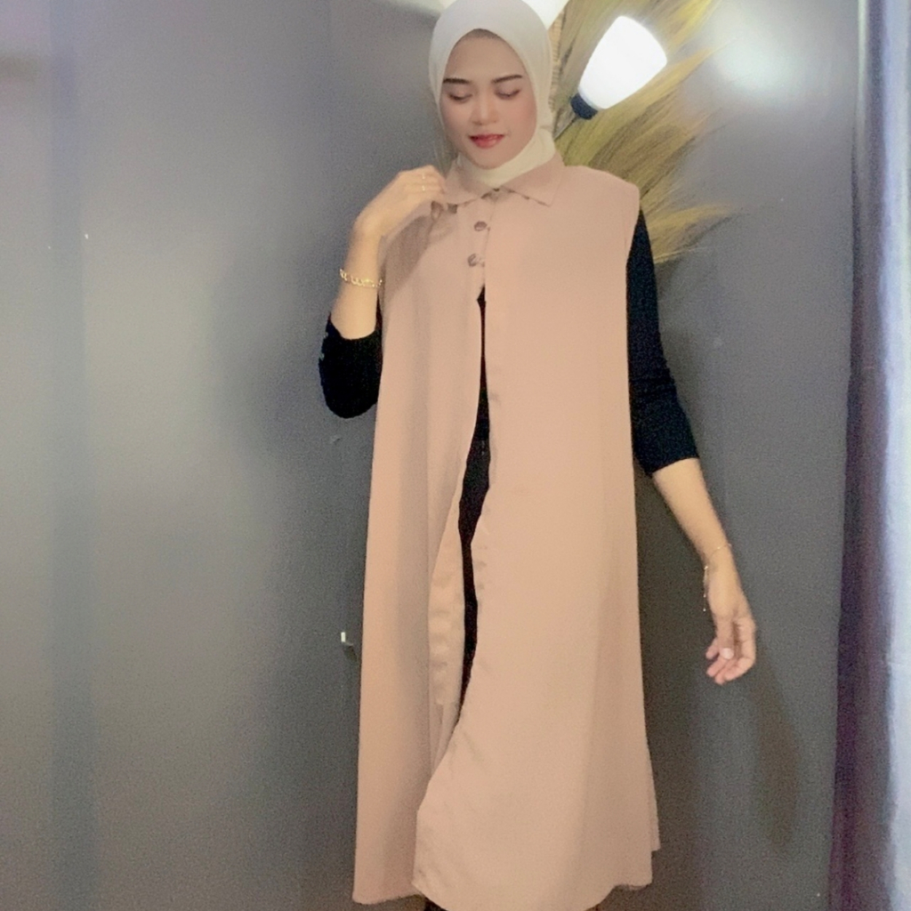 Rosma Style Muslim Outer Ceruty Kardigan Tanpa Lengan