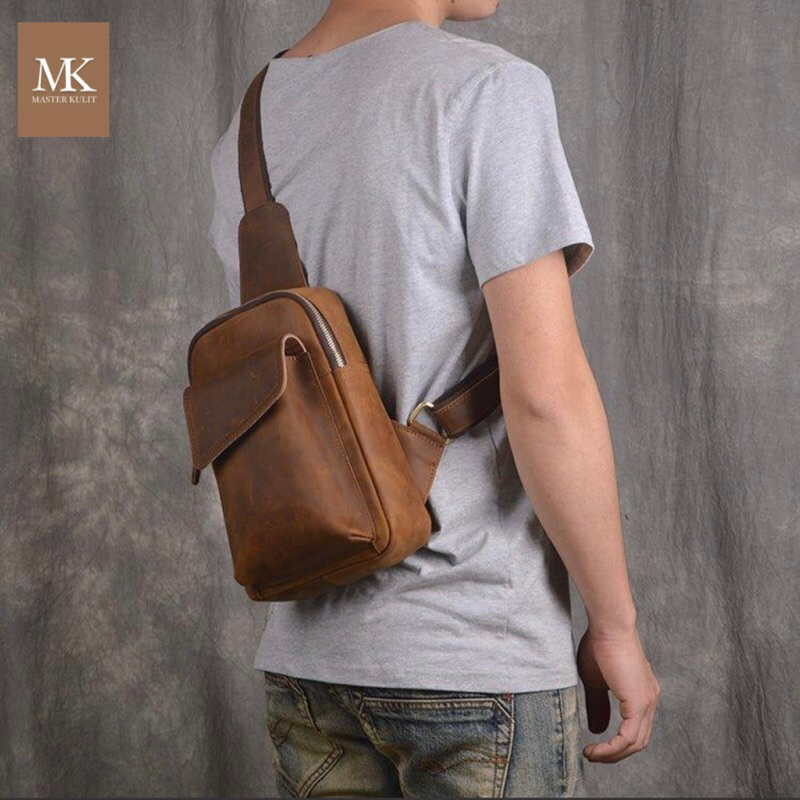 TAS SLEMPANG PRIA KULIT ASLI CREZY HORSE SLING BAG VINTAGE FULL KULIT MK.037