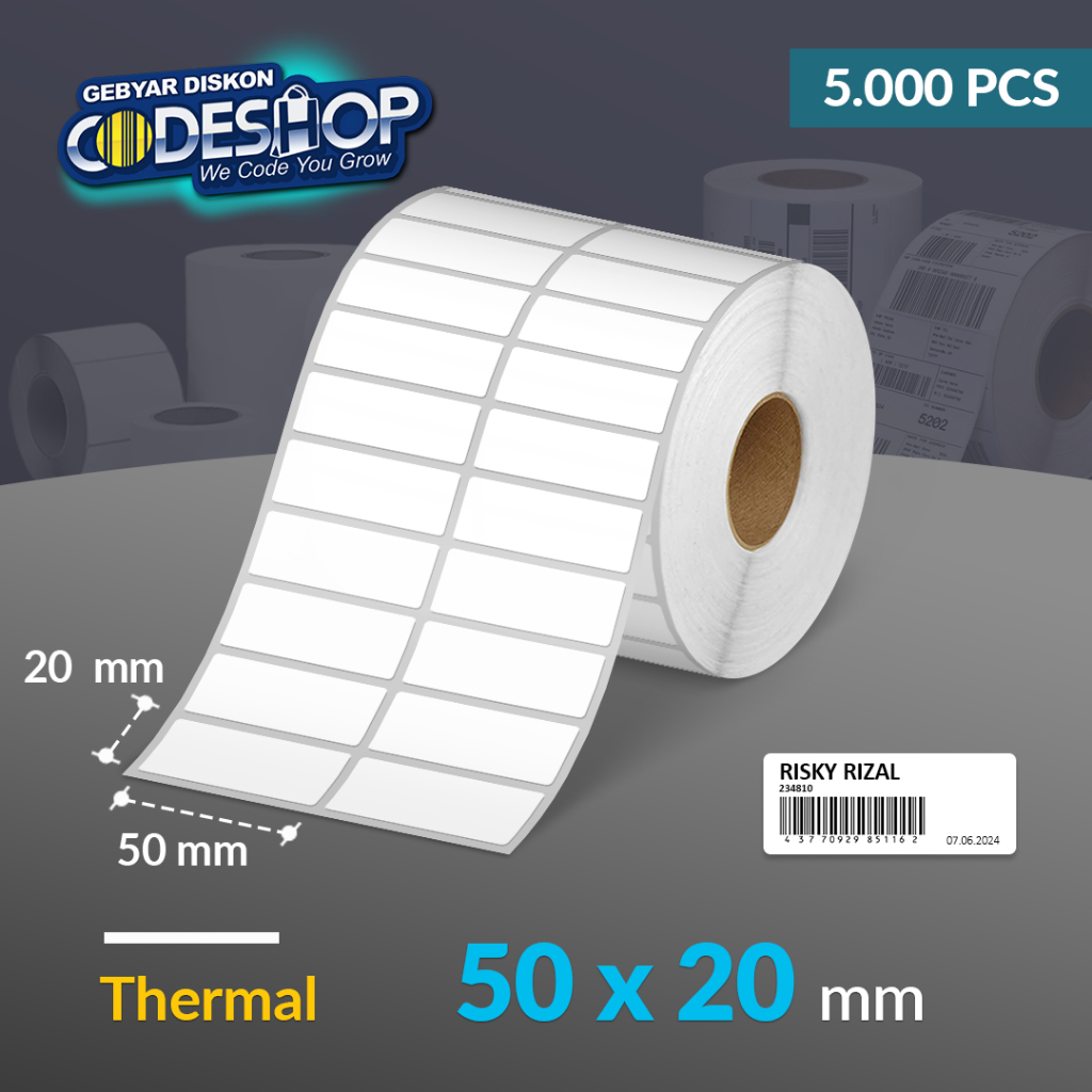 

Codeshop Label Thermal 50 x 20 mm 2 Line Stiker Printer Barcode Termal Isi 5000 Pcs