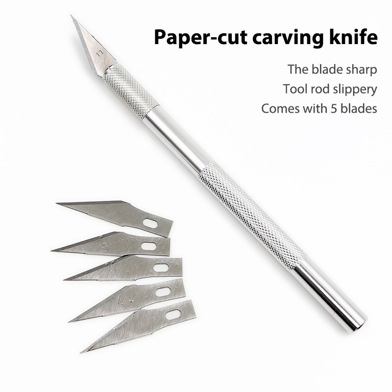 

Pisau Ukir Seni 5 isi Cutter Hobby Crafting Art Knife Metal Handle Blade Pisau Bonsai Sayat Ukir Pen Cutter Set Mata dan Gagang Art Knife