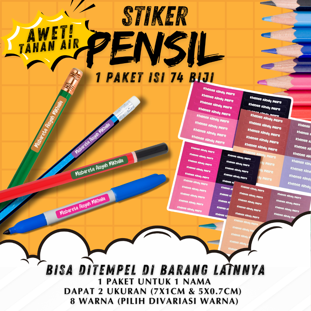 Stiker Nama Custom | Label Nama | Stiker Pensil | Stiker Alat Tulis