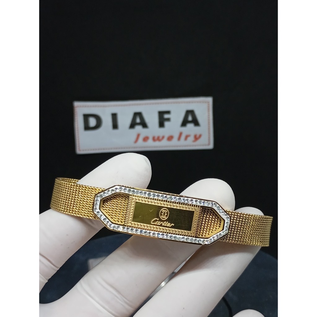 Gelang titanium cartier cartir wanita gold premium tidak mudah karat original