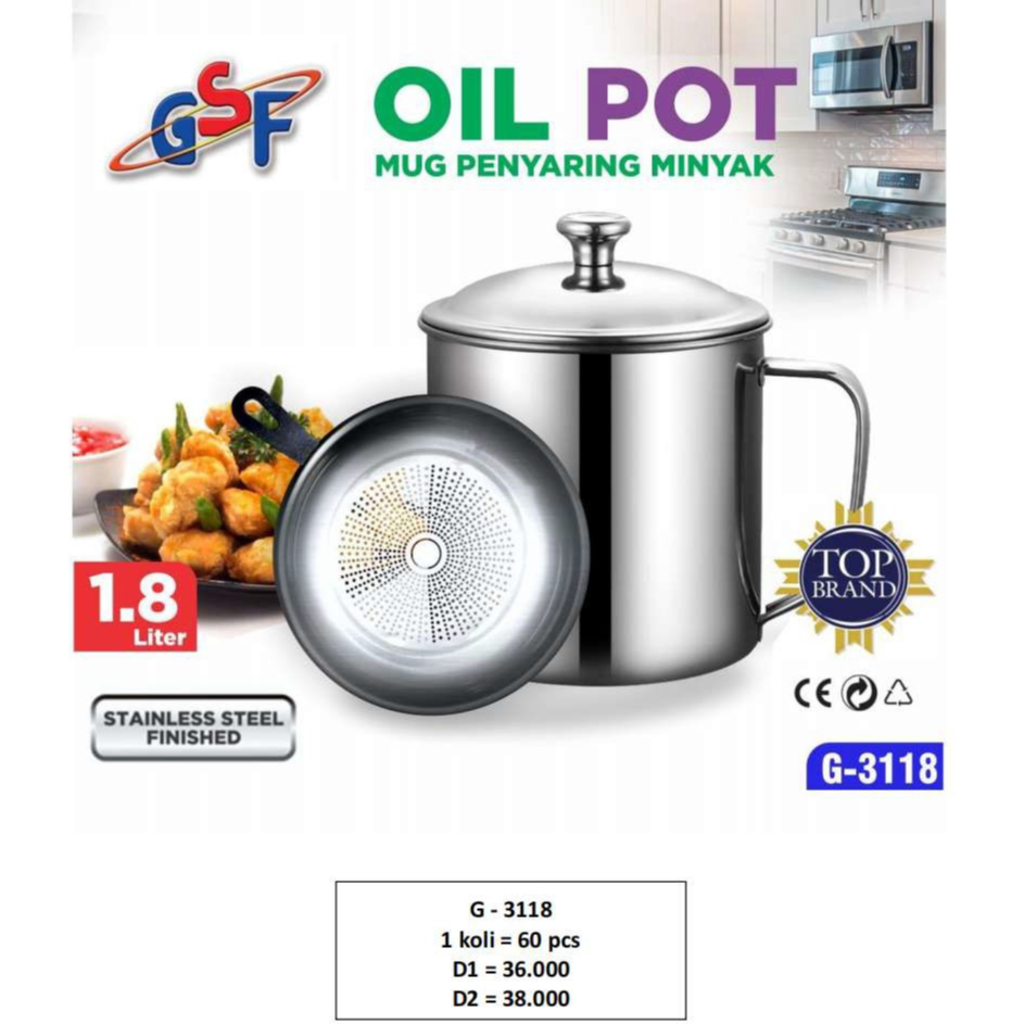 (G-3118) TEMPAT PENYIMPANAN PENYARING MINYAK GORENG 1,3LITER STAINLESS / OIL POT MUG PENYARING MINYA