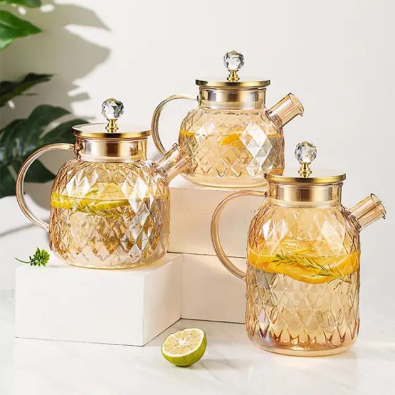 Teko Kaca Borosilicate Tahan Panas dan Api / Ceret Teko Pitcher  Teh Motif Estetik