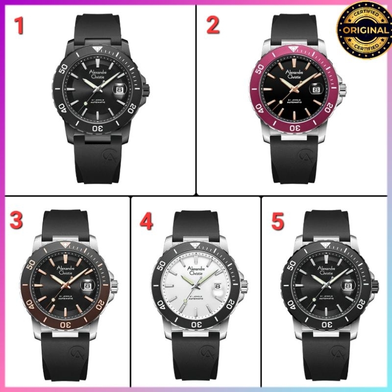 ORIGINAL GARANSI RESMI 1 TAHUN JAM TANGAN PRIA ALEXANDRE CHRISTIE AUTOMATIC COWOK RUBBER STRAP ARLOJ
