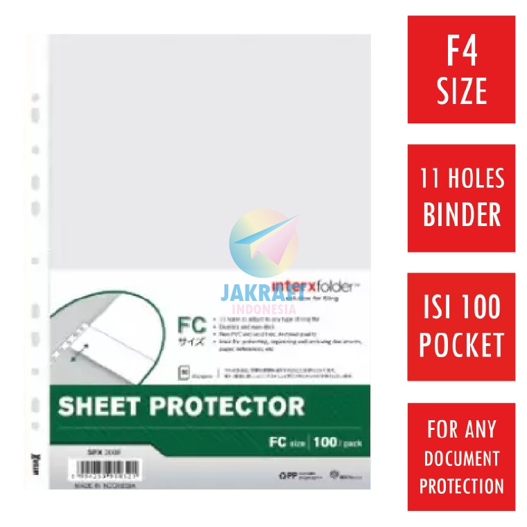 

KODE G15Q 1 Pcs Sheet Protector INTERX F4 FC Folio 5 mm PP Pocket Kantong Document Ordner Binder Bantex