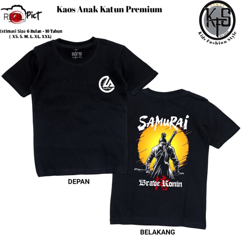KAOS ANAK SAMURAY  / Baju Kaos Anak Laki Laki Perempuan Gambar Samurai Sablon Depan Belakang Keren