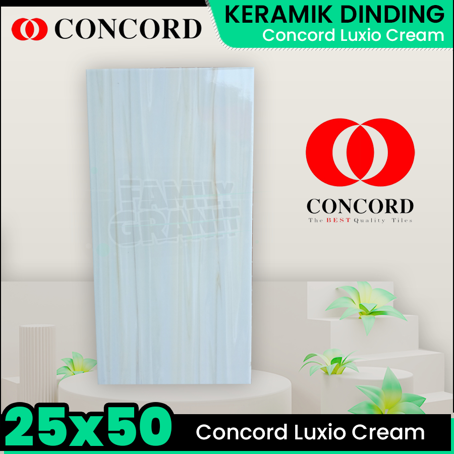 Keramik Dinding 25x50 Concord Luxio Cream Motif Serat Kayu Glossy