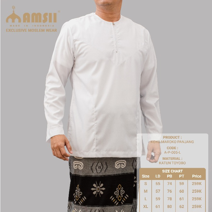 AMSII Baju Koko Maroko Lengan Panjang Resleting Kerah Oblong